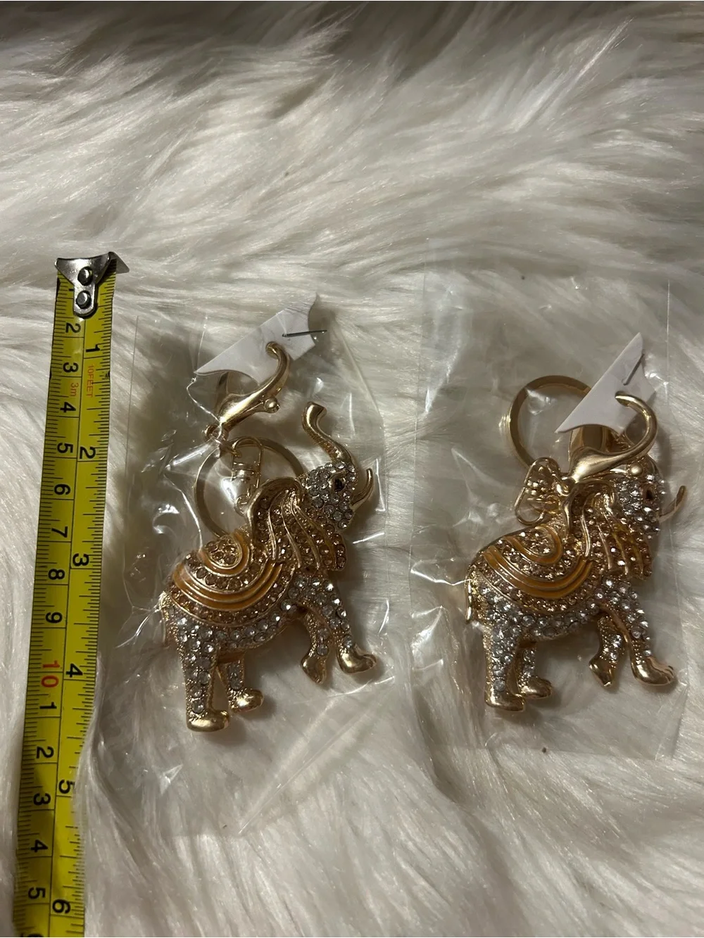 Gold Crystal Elephant Keychain Pair